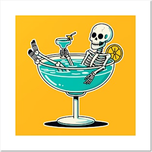 Skeleton bathing in margarita Posters and Art